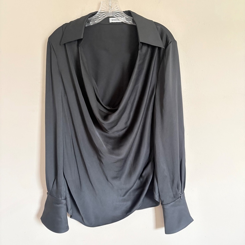 SIMKHAI Symone Satin Draped Top in Black Size 12 JONDB31816